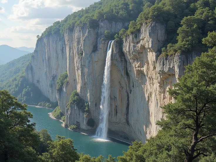 The cliff rises for ten meters to the sky, a ghostly monolith that bears the signs of a vanished past. The rocks, levigate ma screpolate, tell the story of an ancient waterfall that once rustled with impetus along the wall, pouring its strength into a lake...