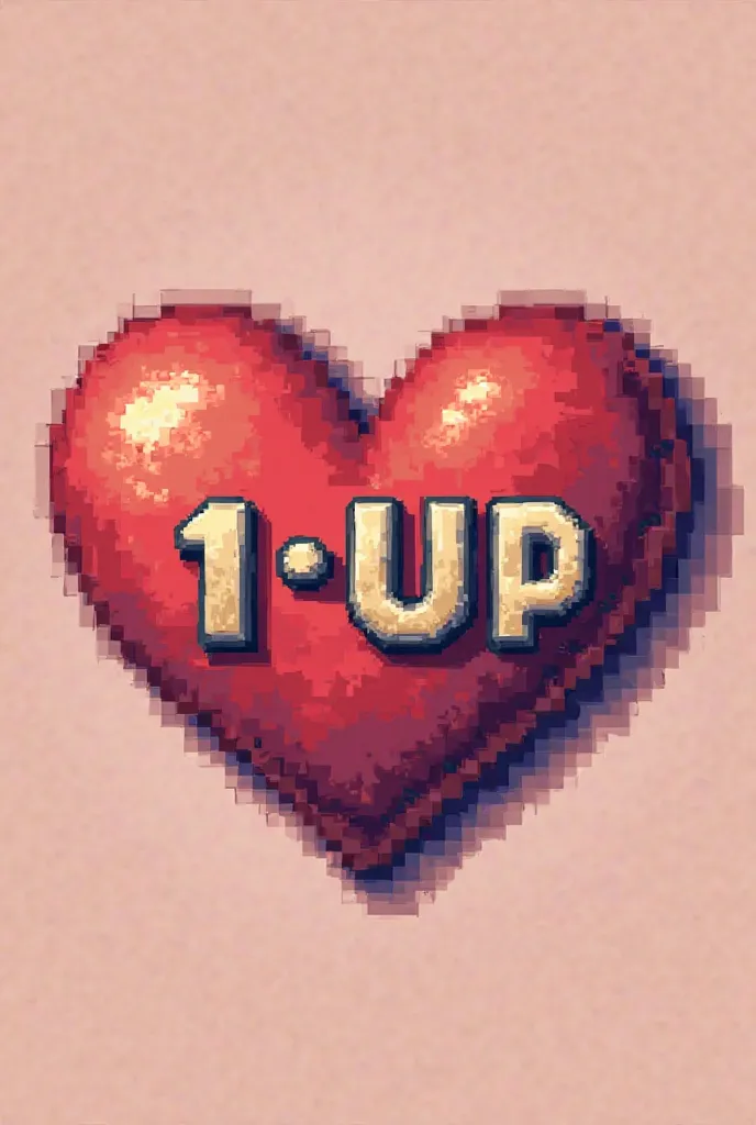 A pixel art heart that says 1up inside