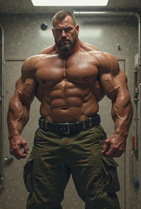 30-year-old man with big muscles, big bodybuilder, body like a wrestler, in the military, Zangief from Street Fighter