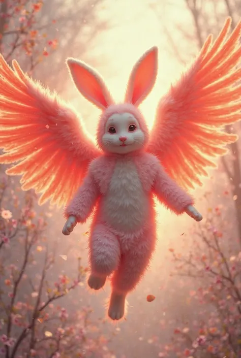 A red angel bies in an Easter bunny costume