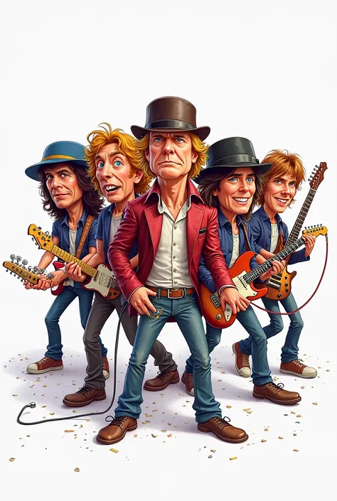 Cartoon of the rock group AC DC on white background