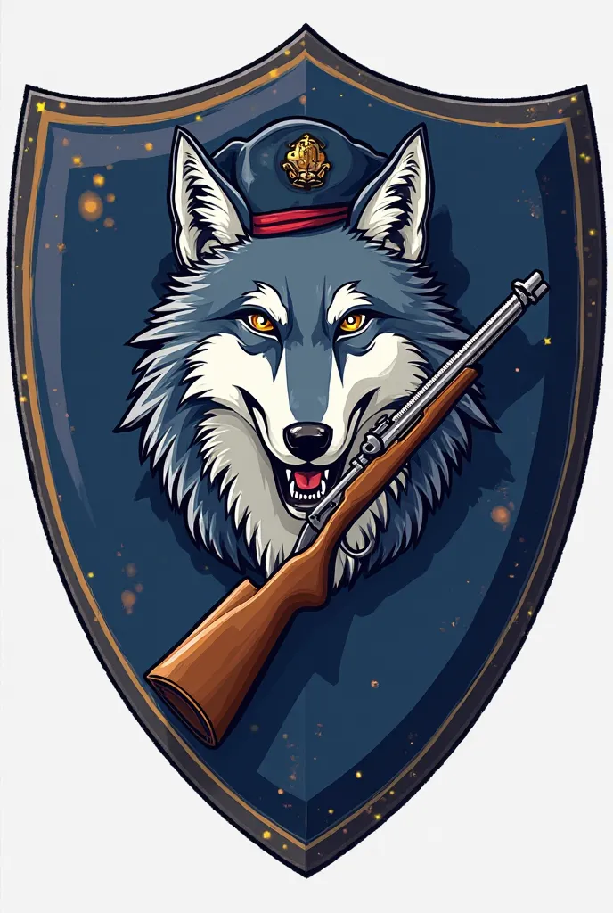 Shield is needed for a naval barracks, with the color blue white, negro, and others if, to imply that the shield belongs to the bravo company, and that your pet is a ferocious wolf, with a beret and a rifle
Animated style