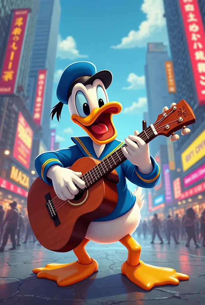 Donald Duck with guitar