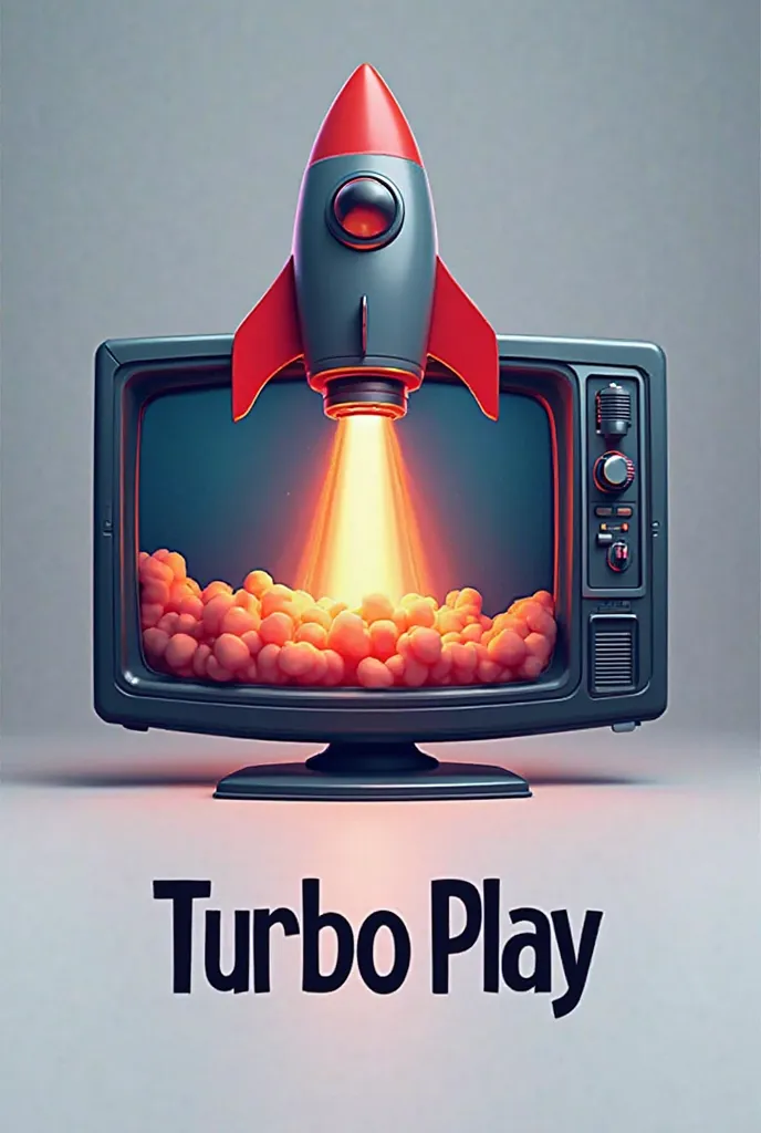 Create a Logo for a TV Company Called Turbo Play, turbine a sua TV, The logo must have a modern television and a rocket coming off the screen