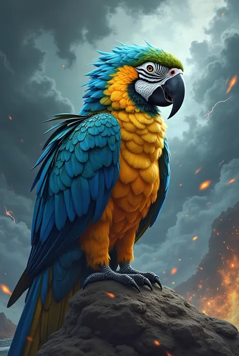 Create a strong Canindé macaw mascot, Anger bombada