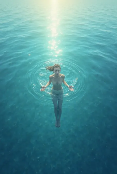 Image of a human being floating in the ocean 