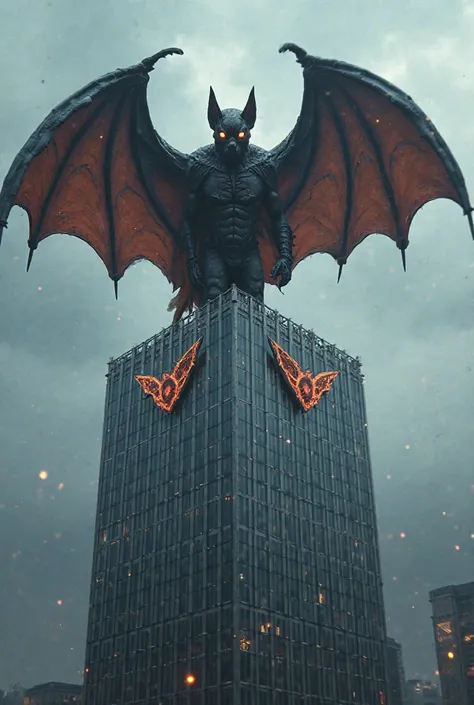 A bat stands at the headquarters of a company  