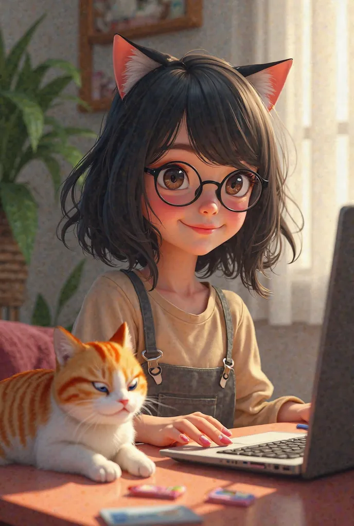 She is a Streamer Girl to improve more skill her life and she love so much cats.She had black hair & wearing glasses. European face and always smiling   