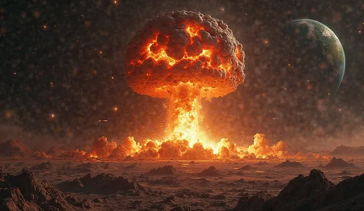 Nuclear explosion on asteroid near planet earth