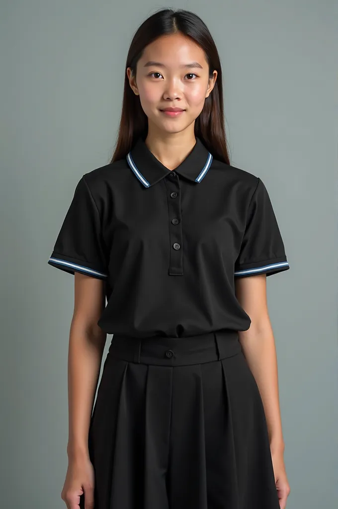 School uniform with polo collar: color predominant in black with light blue details