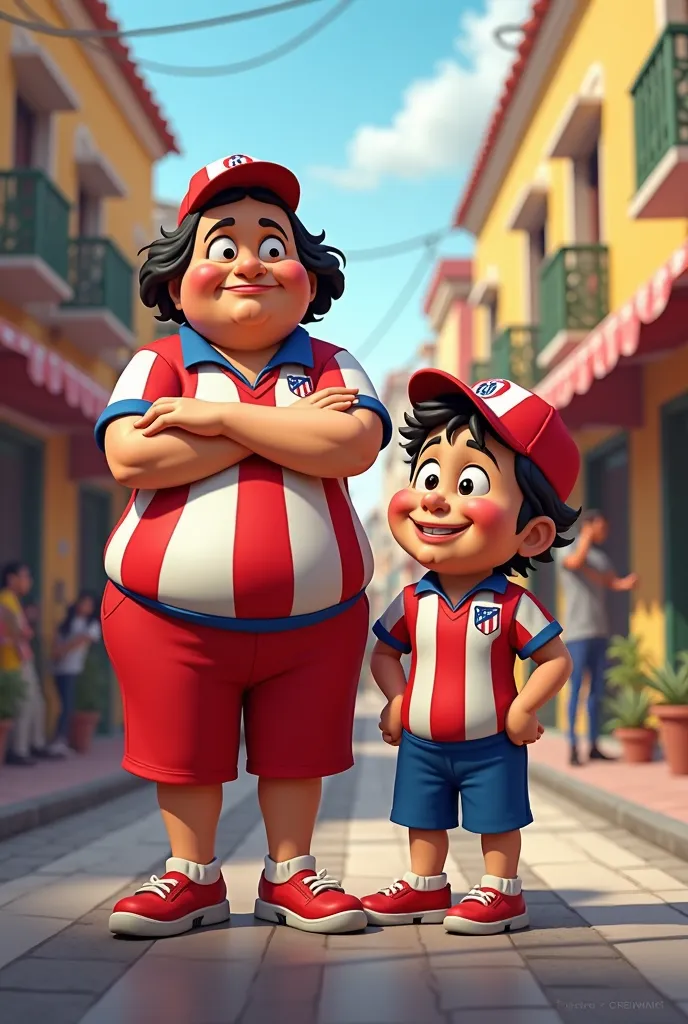 Doña Florinda and Quico wearing the Atlético de Madrid uniform 