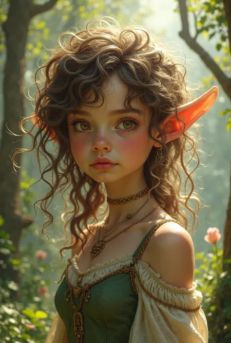 Elf with curly hair and brown eyes