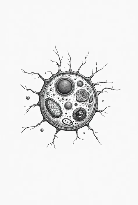 Draw a eukaryotic cell that looks like a 2-dimensional drawing and that appears to have been done in the Word program, that the image does not contain text and is made by a human