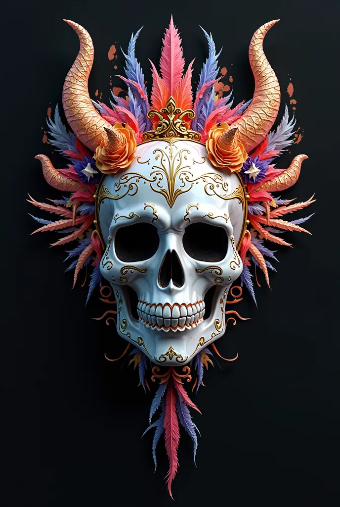 Create just one: the stylized skull mask, which may have carnival elements, such as a mask or party props. 
With black background without writing 