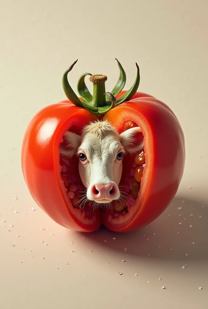 It generates a tomato with a moo up because the tomato is chopped in half and the perspective of the tomato is from above 