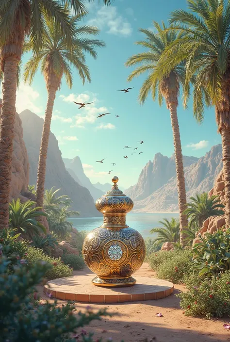 Arabian perfume in a beautiful and realistic landscape 