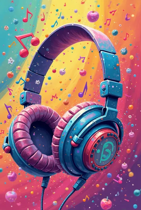 Image with the name Refrão Chiclete. Headphones with surrounding musical notes - To show that the music is always there.