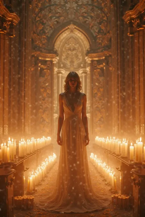 Andale Pero by Taylor Swift and above candles of her with her face in a saint and the display of the stage she used on The Eras Tour 