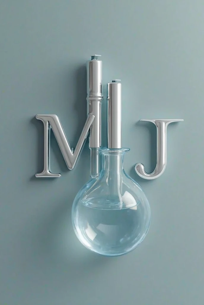 A logo for my brand of masterful formulas that contains a laboratory pipette and the letters M and J