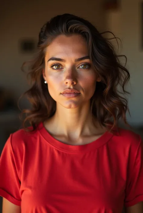 photo of a woman in a red t-shirt