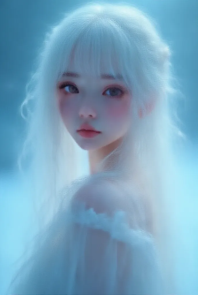 ((( Masterpiece ))), Better quality,  illustration, 4K wallpapers, lighting in cinema, absurdity,  1 girl,( snow ,ice),  snow 花,  in winter,  white hair, shiny hair, curls,  transparent clothes , frill, lace, wet clothes,  Leave _shoulder, hair tie, Master...