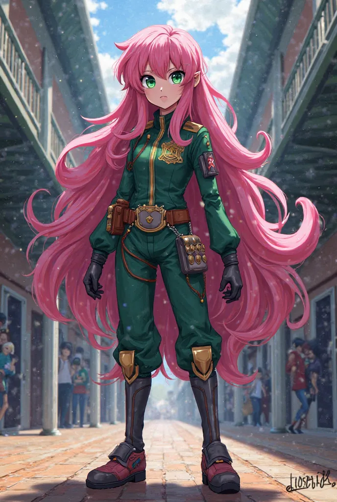 Let it be DD My Hero Academia and this one in the corridors of the UA has bright green eyes and long pink hair