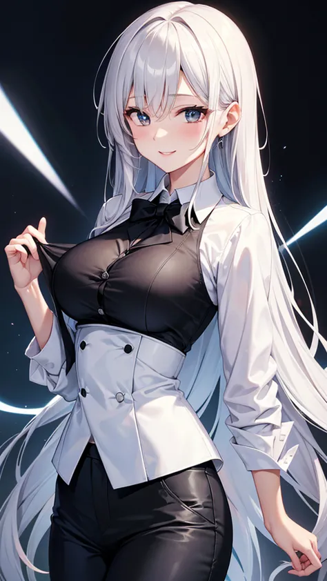 Sexy older sister wearing a white cutter shirt　　 　　I'm wearing a black tie　black suit trousers　A radiant smile　 high resolution　 HD