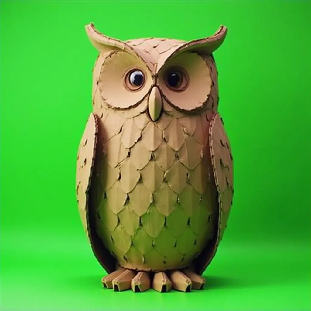 The front cardboard owl, Do they have firm lines,  cardboard owls have more delicate shapes and a green screen background