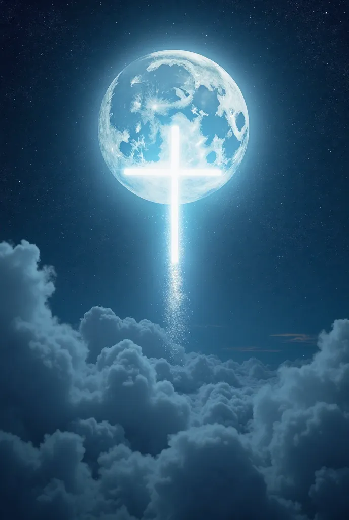 a full Moon on a starry night and a cross in the sky 