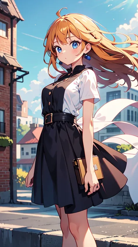 Beautiful two-dimensional girl ,standing with her hair being blown by the wind, looking into the distance or at the camera.