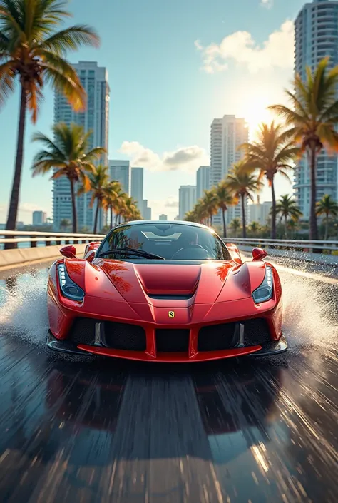 Create a thoroughbred Ferrari car on the Miami highway 