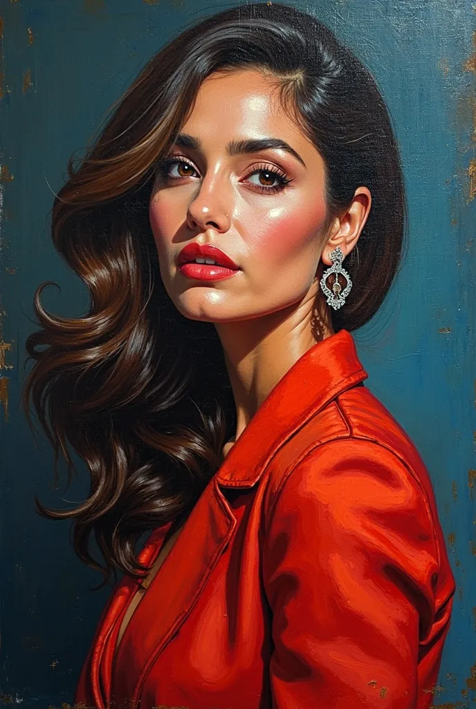 Loose oil painting sketch of a Beautiful woman, vivid colors, loose brush work thick opaque impasto paint, 40 year old latina woman in elegant clothing studio lighting , beautiful dark background 