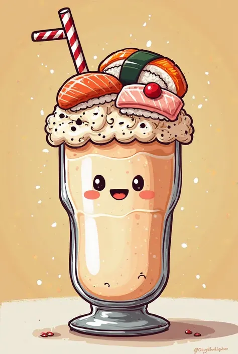 Draw a cartoon drawing of a sushi milkshake 