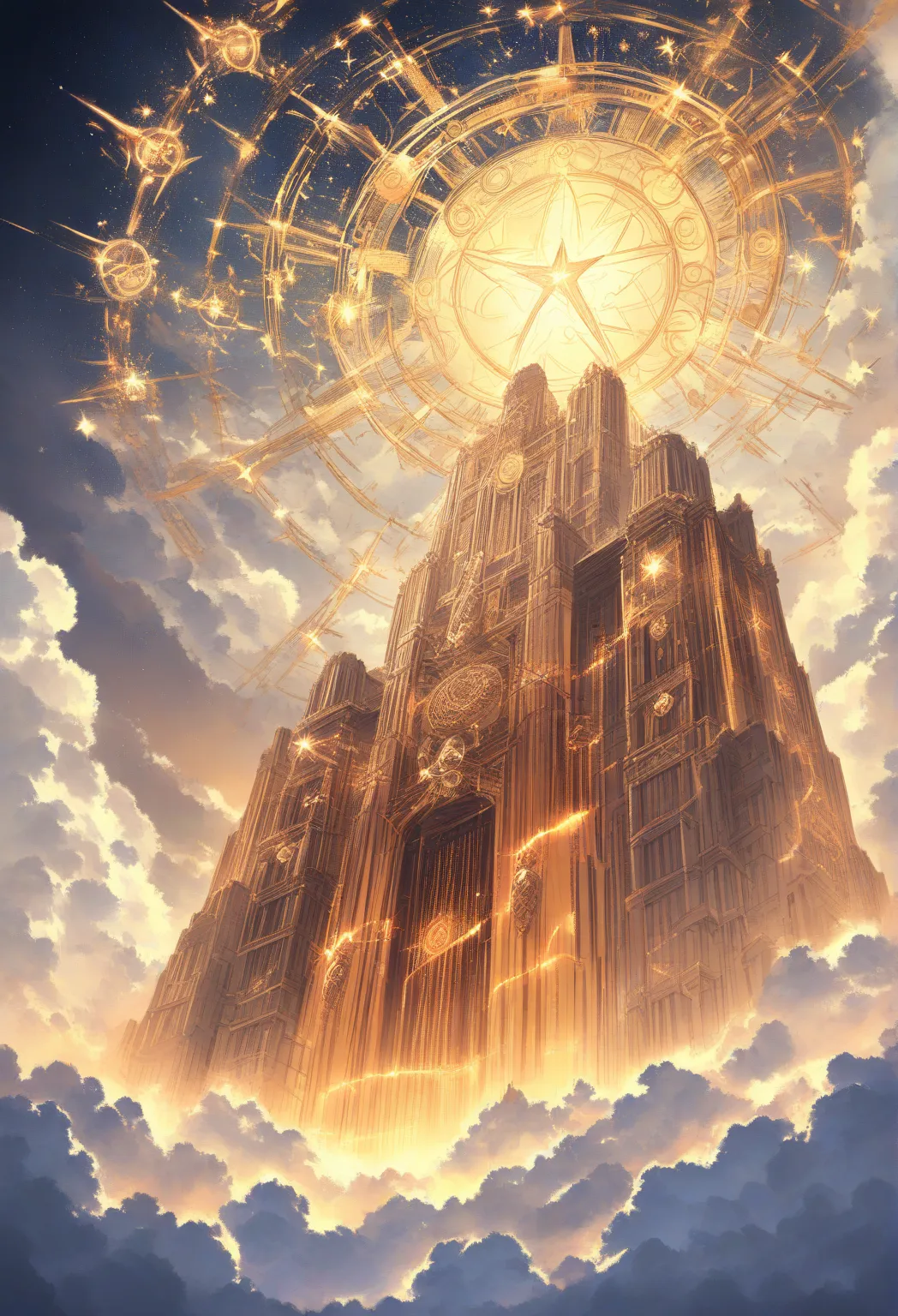  1man , An anime-style illustration of Visualize the god Zeus sitting on a throne atop Mount Olympus, surrounded by clouds and stars. In the sky, the constellations form a symbol of lightning, symbolizing Zeus' strength and power. Below, an ancient citysca...