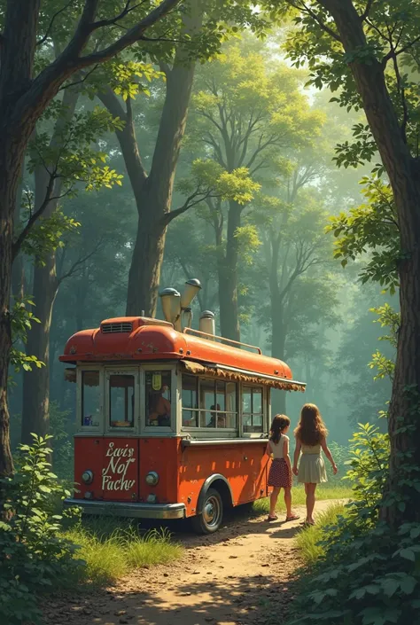 The two girls get a damaged hot dog cart in the middle of the woods with a note on the side 