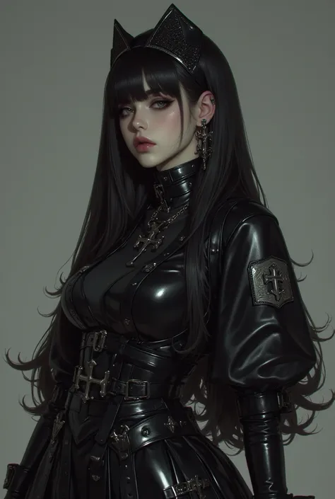 gothic woman in black leather outfit s, cyberpunk art by Yang J, cgsociety contest winner, gothic art, cruel korean goth girl, gothic horror vibes, dark and horror style, beautiful vampire queen, ominous gothic aesthetic, gothic aesthetic, dark fantasy sty...