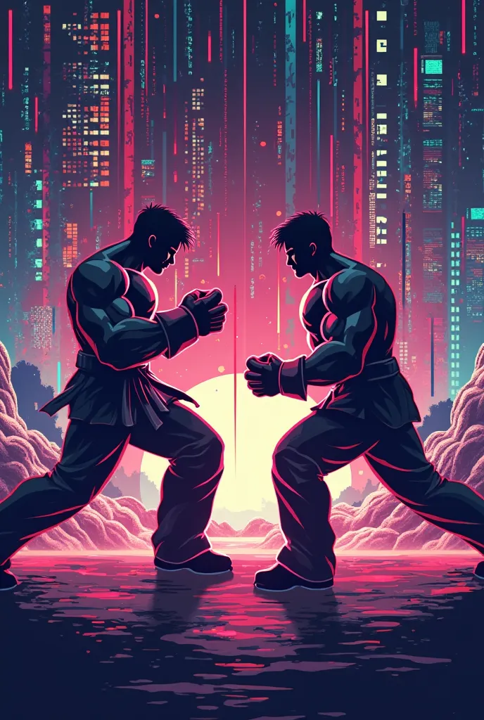 Street Fighter battle screen background, dots, retro game