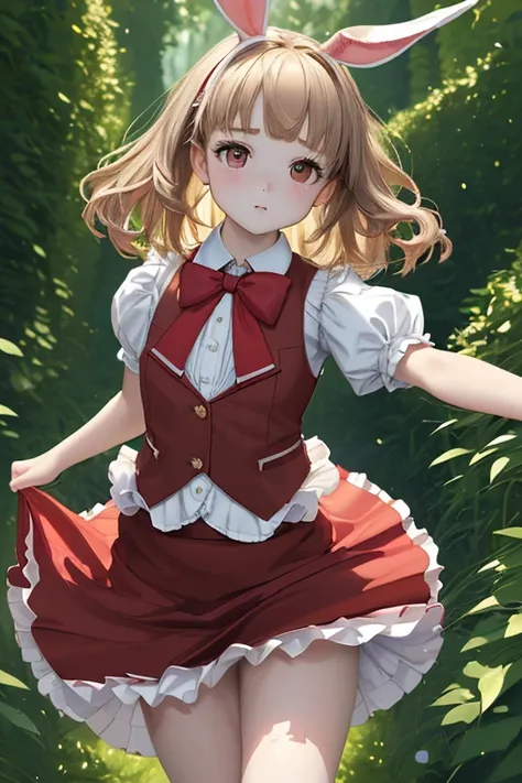  Super High Definition、real photo、( extremely detailed CG Unity 8K wallpaper 、masterpiece)、(Best lighting、vest shadow、very delicate and beautiful)、Ultra Details、《Alice in Wonderland wearing a red skirt and white blouse 1.2》、《petite baby-faced beauty with b...