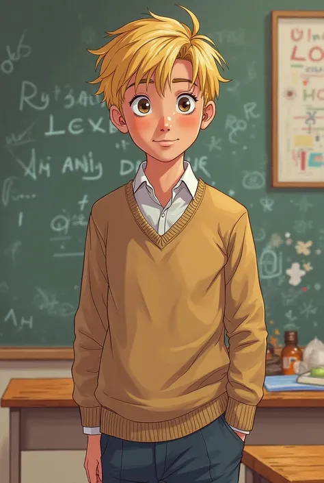 Comic book style 
It's a classroom 



2. Jim ( Carlos's friend ):

appearance: blond boy, with lighter skin than Carlos, light eyes and fine features.

Clothes: He wears a wool sweater with a collar in "V" over a white shirt and long pants (his family is ...