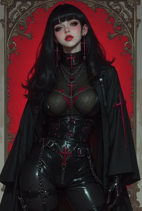 gothic woman in black leather outfit , cyberpunk art by Yang J, cgsociety contest winner, gothic art, cruel korean goth girl, gothic horror vibes, dark and horror style, beautiful vampire queen, ominous gothic aesthetic, gothic aesthetic, dark fantasy styl...