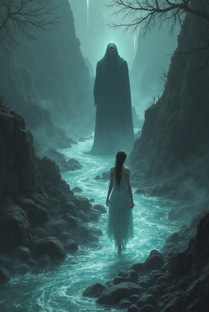 Hades secretly watches Persephone from afar while she is strolling in the rivers of the underworld 