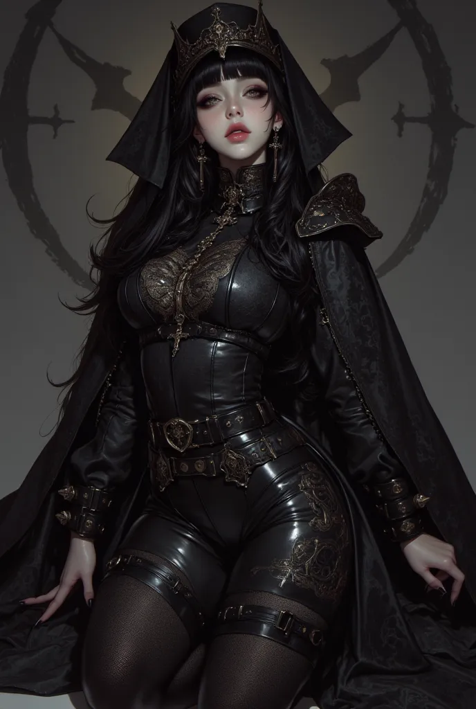 gothic woman in black leather outfit , cyberpunk art by Yang J, cgsociety contest winner, gothic art, cruel korean goth girl, gothic horror vibes, dark and horror style, beautiful vampire queen, ominous gothic aesthetic, gothic aesthetic, dark fantasy styl...