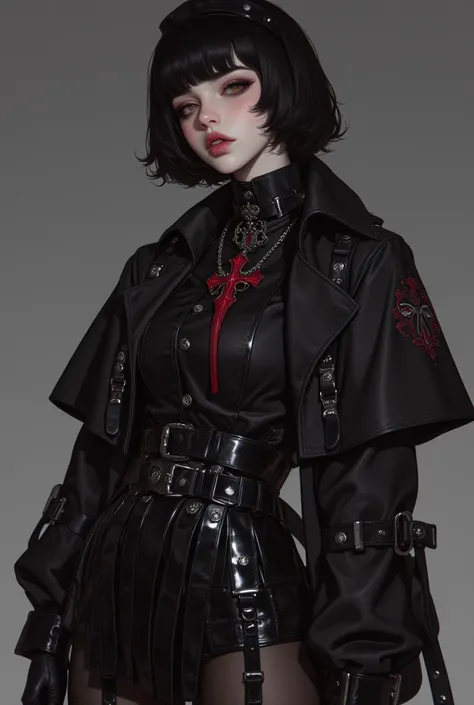 gothic woman in black leather outfit , cyberpunk art by Yang J, cgsociety contest winner, gothic art, cruel korean goth girl, gothic horror vibes, dark and horror style, beautiful vampire queen, ominous gothic aesthetic, gothic aesthetic, dark fantasy styl...