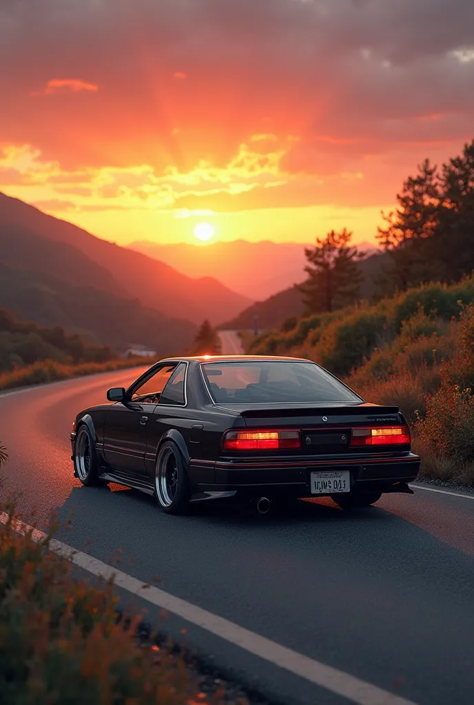 Black toyota mark 2 jzx100 on roads sunset view