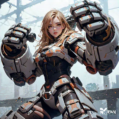 arafed image of a woman in a futuristic suit holding a gun, alexandre ferra mecha, ferra white mecha, painterly humanoid mecha, mechanized valkyrie girl, female mecha, portrait of rung, inspired by Ryan Barger, alexandre ferra white mecha, mecha inspired, ...