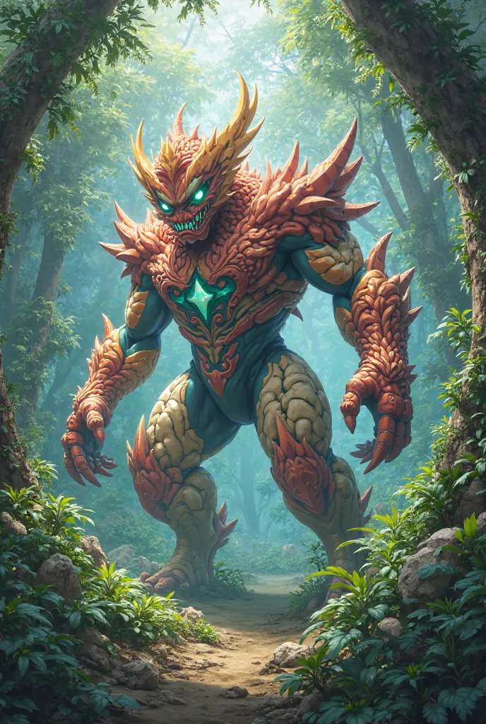 In the jungle, create digimon like ultraman, Powerpuff girl and pokemon combine together be one creature in realistic image