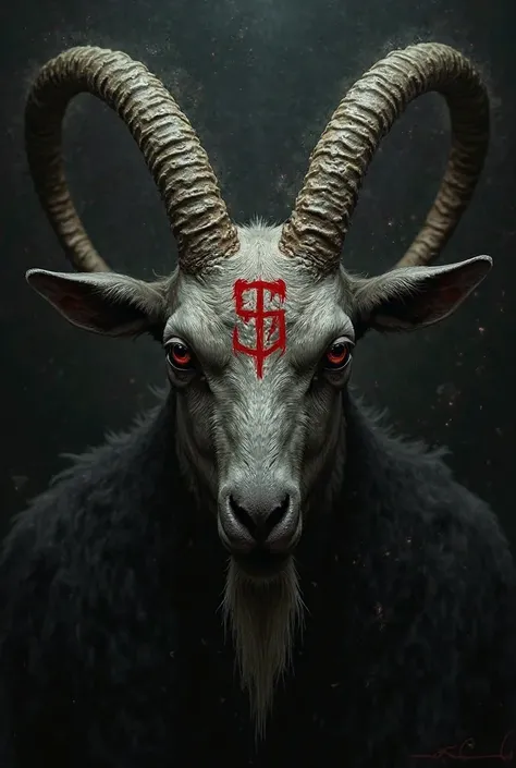 A goat's head with Slipknot's S on the forehead