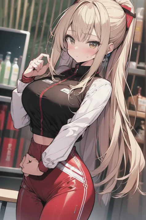  anime,comics,Amagi Brilliant Park,Sento Isuzu, looks like an adult, sexy,ponytail, Slim waist,Big Breasts,Glossy hair,sportswear, jerseys, Sports,sweat, PET bottles,drink, out of breath