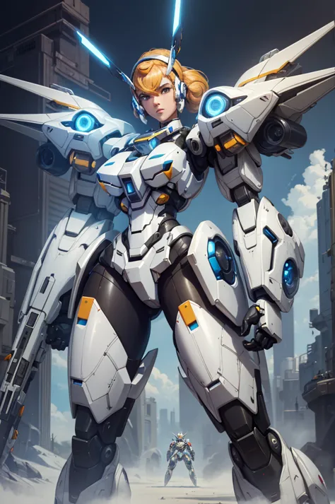 arafed image of a woman in a futuristic suit holding a gun, alexandre ferra mecha, ferra white mecha, painterly humanoid mecha, mechanized valkyrie girl, female mecha, portrait of rung, inspired by Ryan Barger, alexandre ferra white mecha, mecha inspired, ...