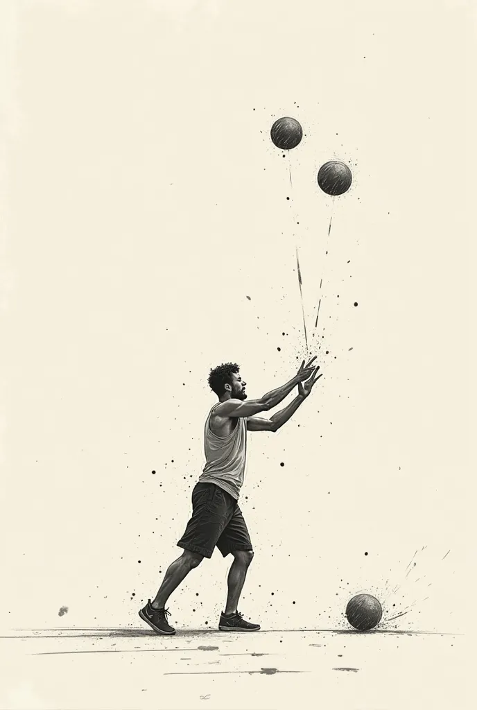 Create a drawing where you can see a person throwing two balls to the ground, reflecting visual-manual coordination. 